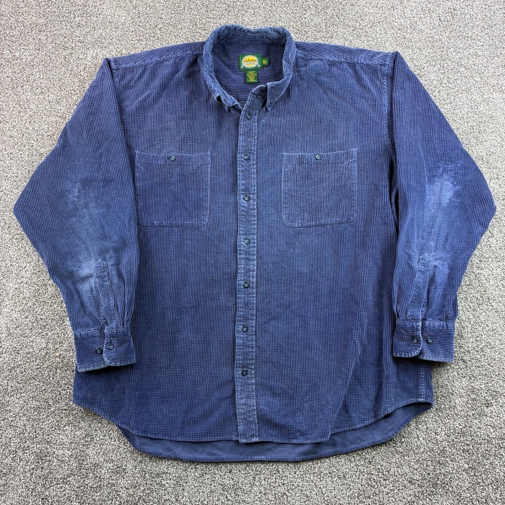 Cabela's Shirt Mens 2XL Tall‎ Blue Cotton Corduroy Button Down Work Distressed